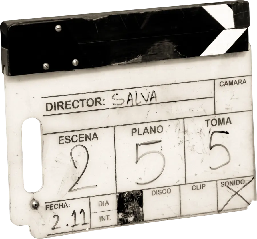 Clapperboard: Director Salva, scene 2, shot 5, take 5
